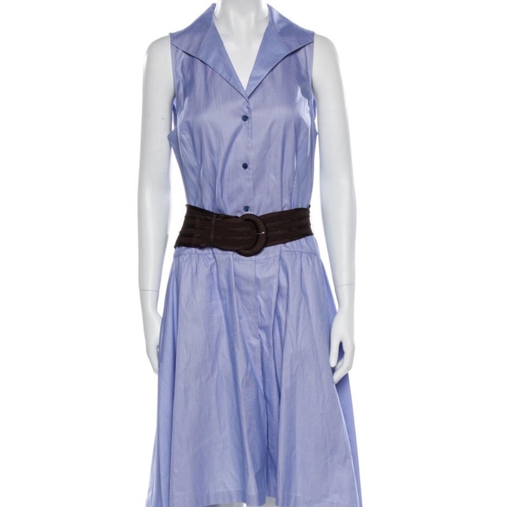 Lafayette 148 Shirtdress blue belted dress high low asymmetrical